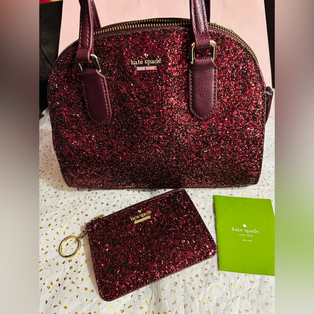 Kate Spade✨❤️🤎Burgundy Glitter Women's Bag with matching Card Holder